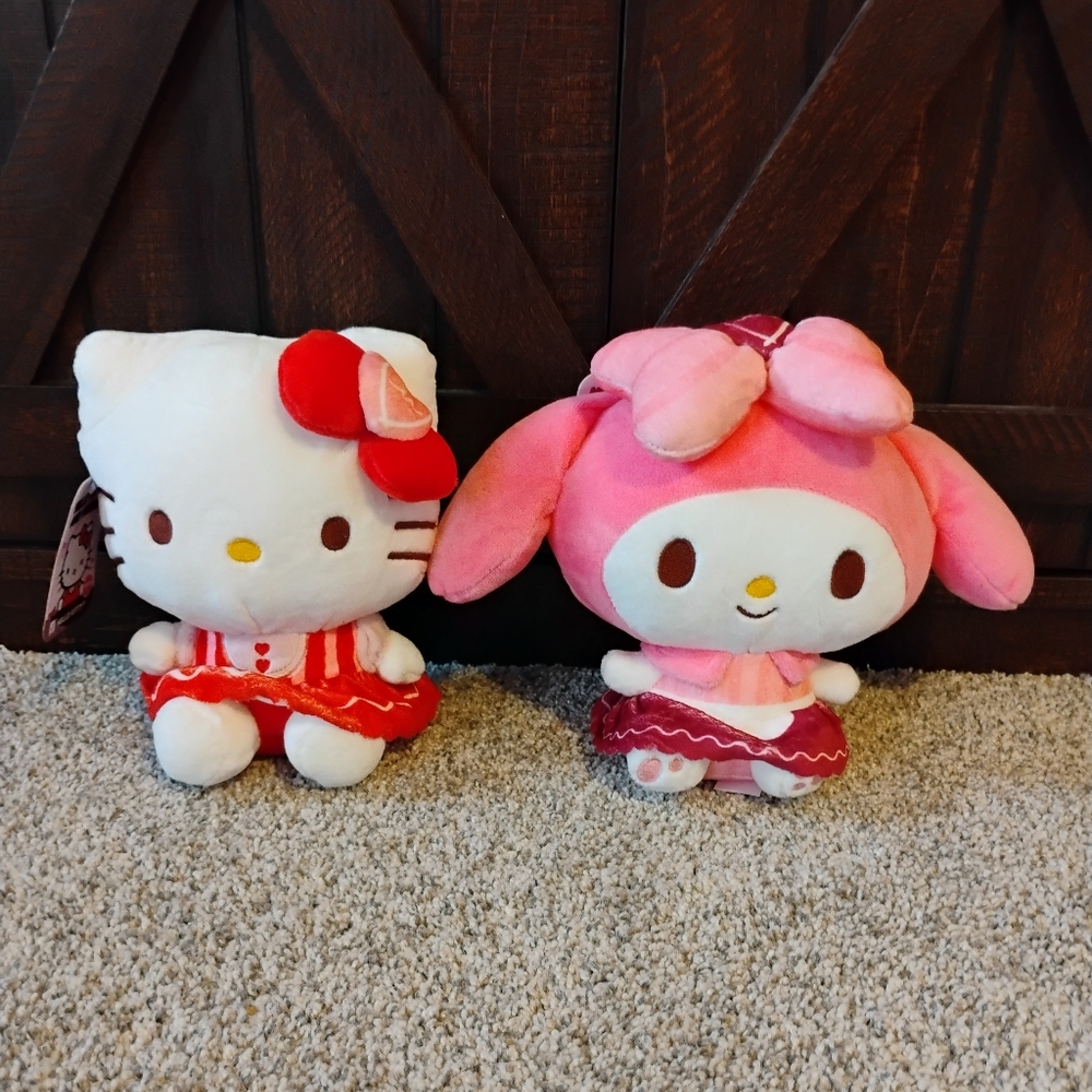 Sanrio Hello Kitty and My Melody 8" Pink & Red Plushies - Valentine's Day